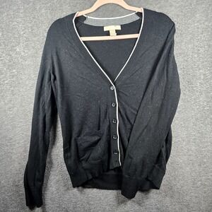 Banana Republic Women M Black Cardigan‎ Lightweight Button Down V-Neck Pockets